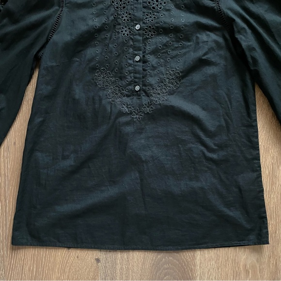 J. Crew Ruffle Sleeve Top Blouse Embroidered Eyelet Black Button Down - Picture 4 of 15